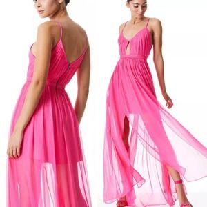 Alice + Olivia Pink 100% Silk Sheer Sleeveless Tamar Cutout Slit Maxi Dress Sz 4
